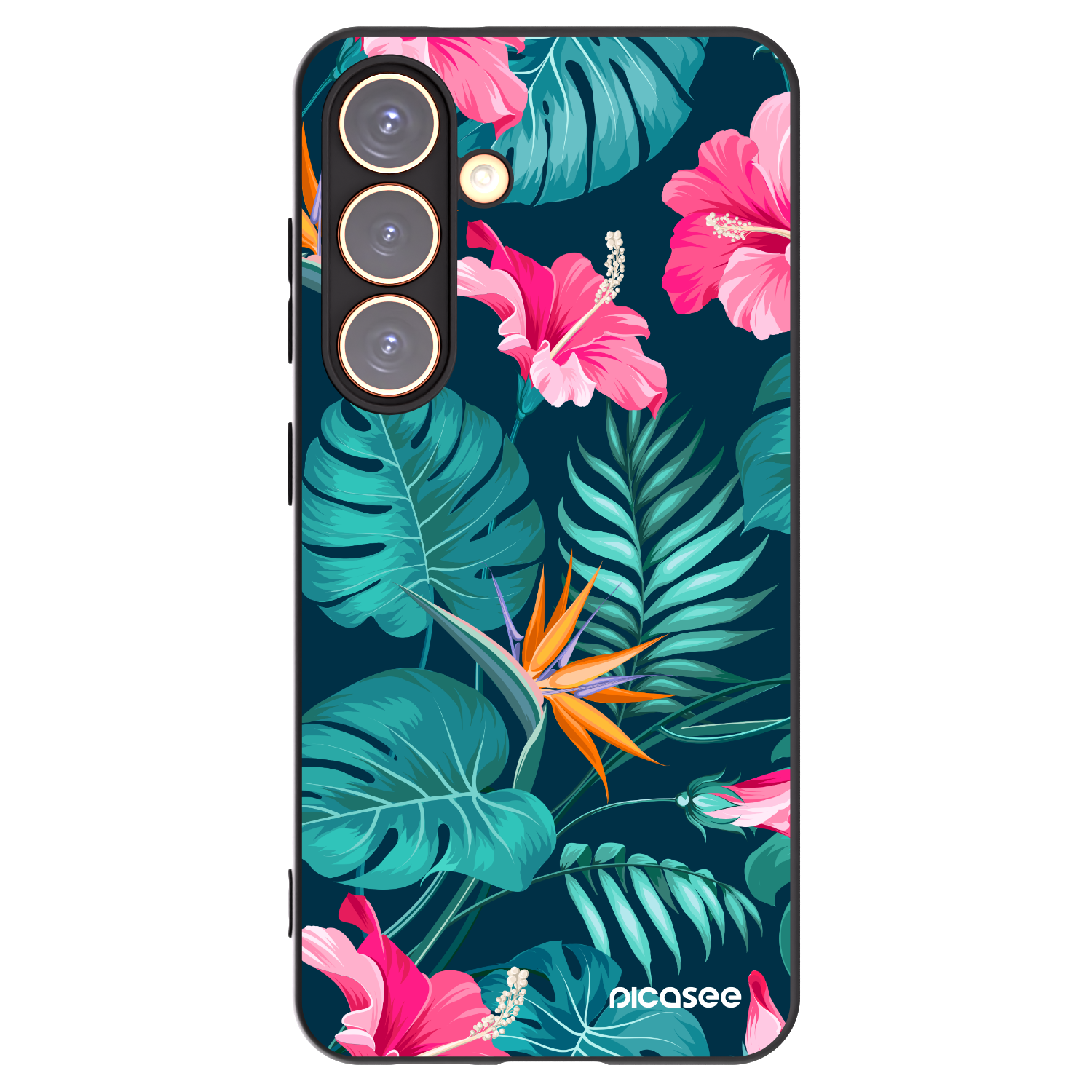 Picasee silikonowe czarne etui na Samsung Galaxy S24 S921B 5G - Pink Monstera