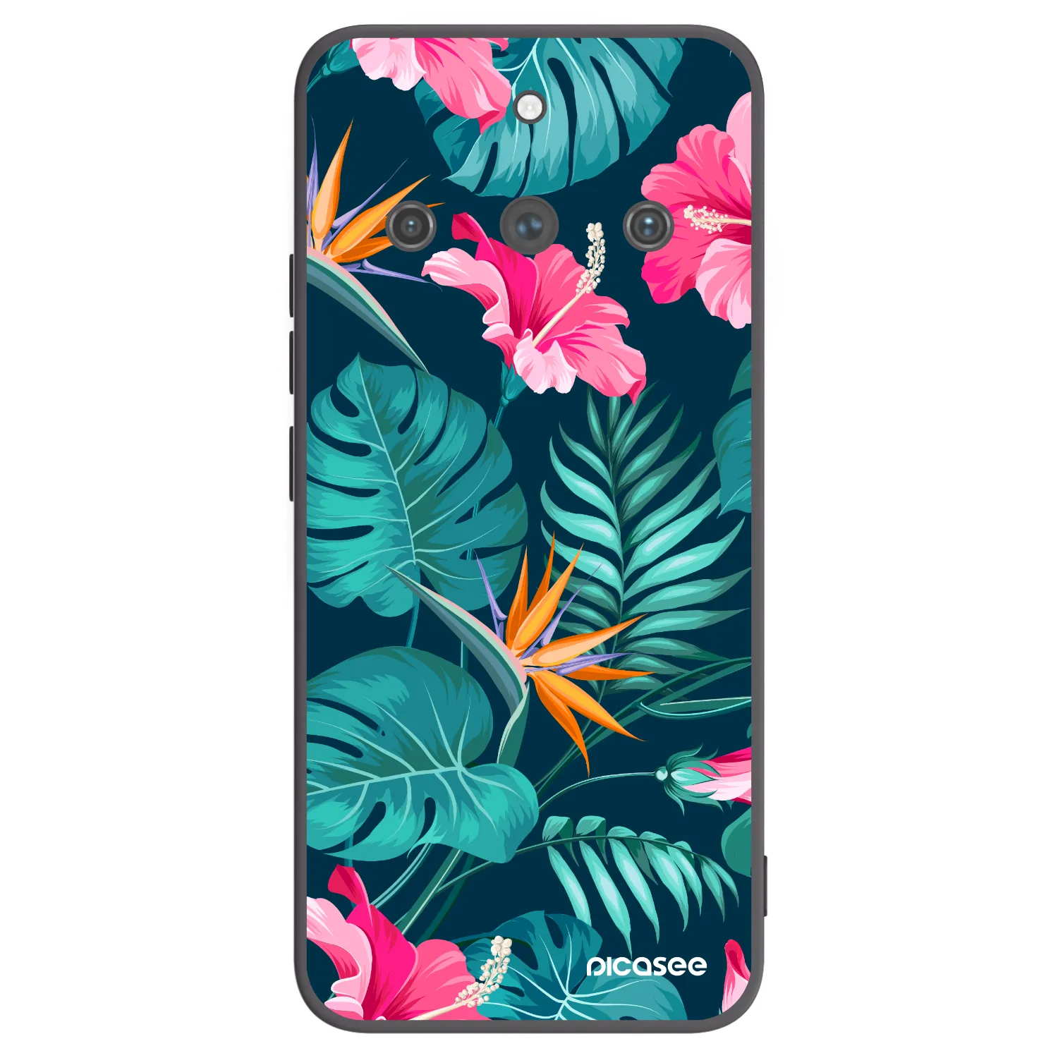 Picasee silikonowe czarne etui na Realme 11 Pro+ - Pink Monstera