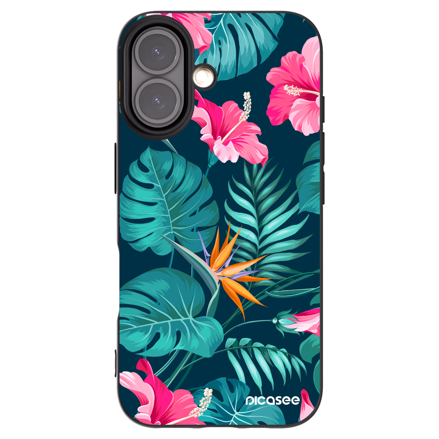 Picasee silikonowe czarne etui na Apple iPhone 16 - Pink Monstera
