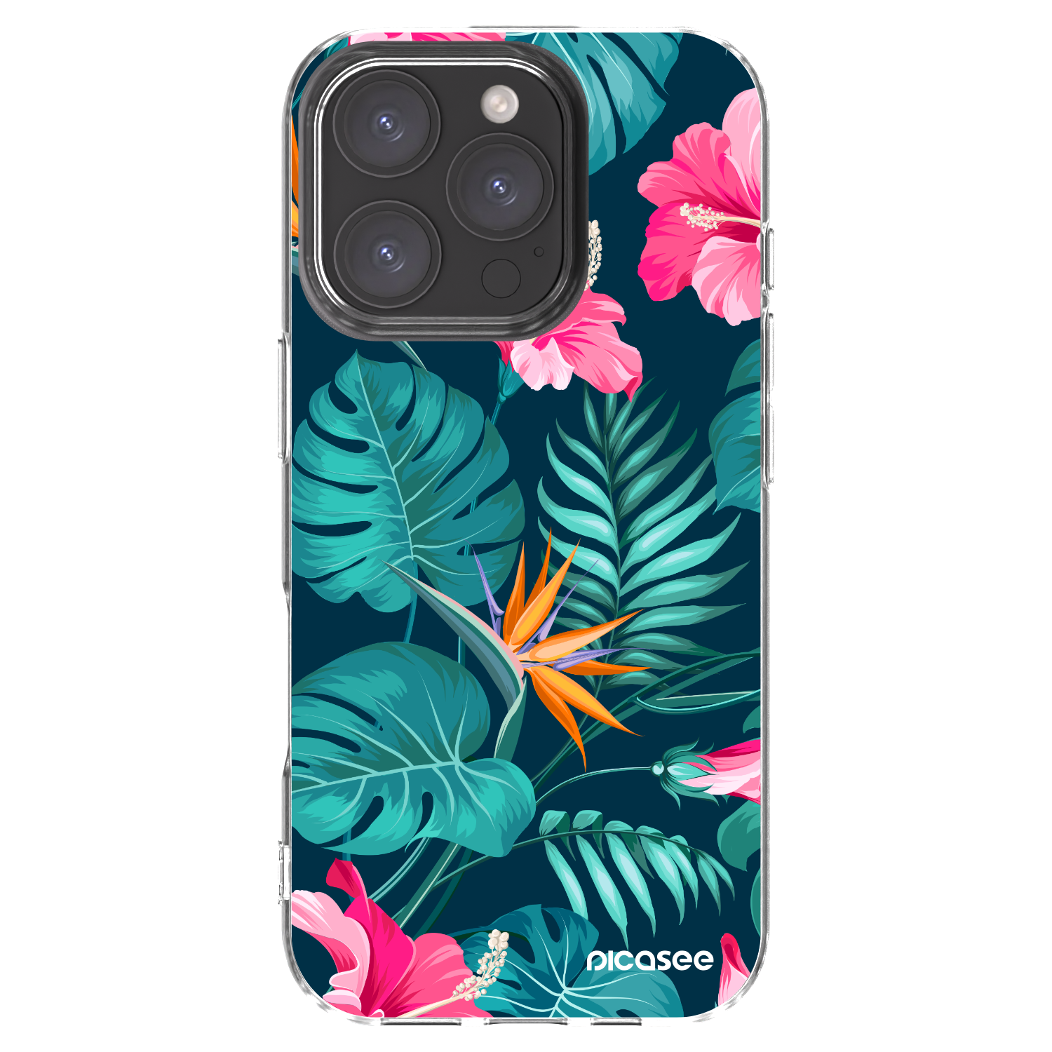 Picasee silikonowe przeźroczyste etui na Apple iPhone 16 Pro - Pink Monstera