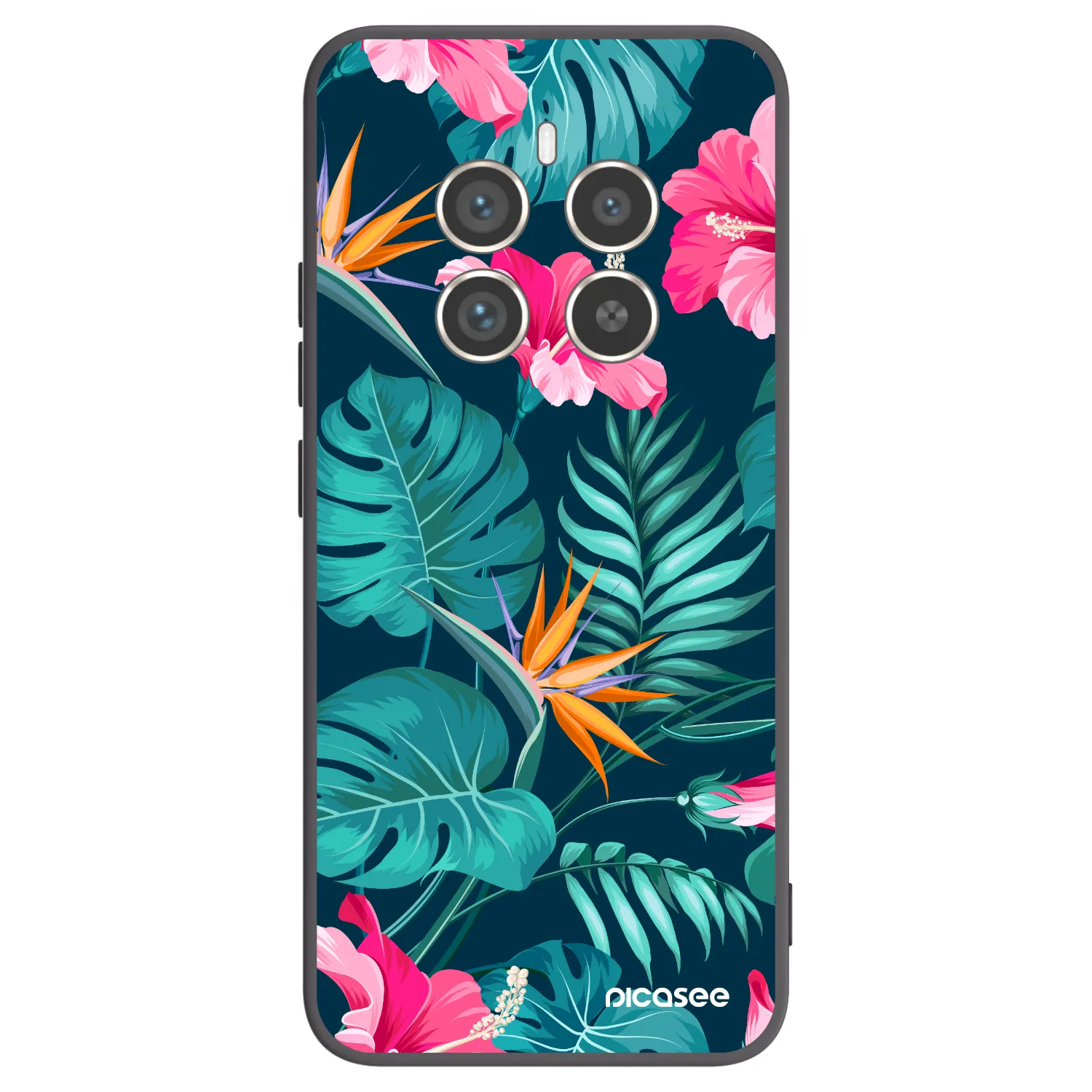 Picasee silikonowe czarne etui na Realme 12 Pro 5G - Pink Monstera