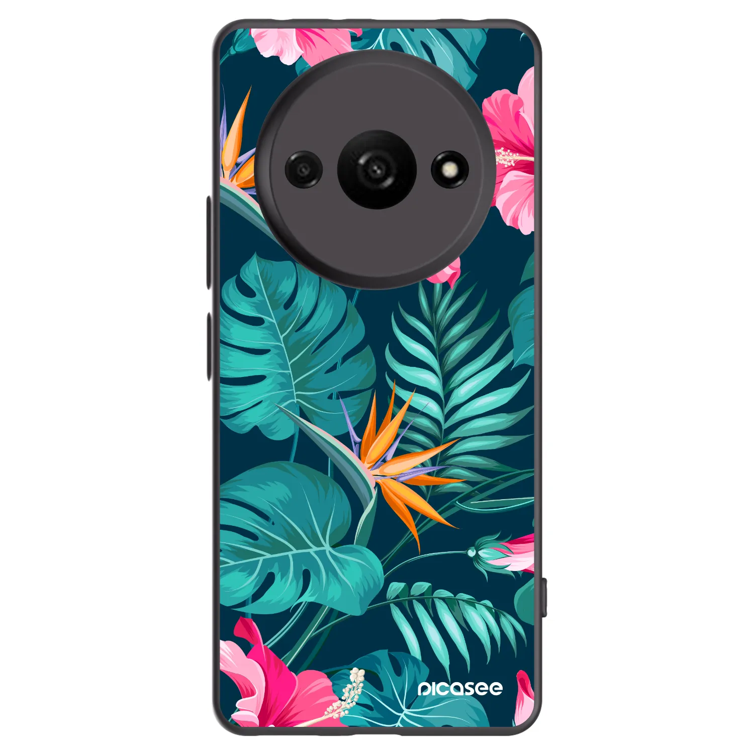 Picasee silikonowe czarne etui na Xiaomi Redmi A3 - Pink Monstera