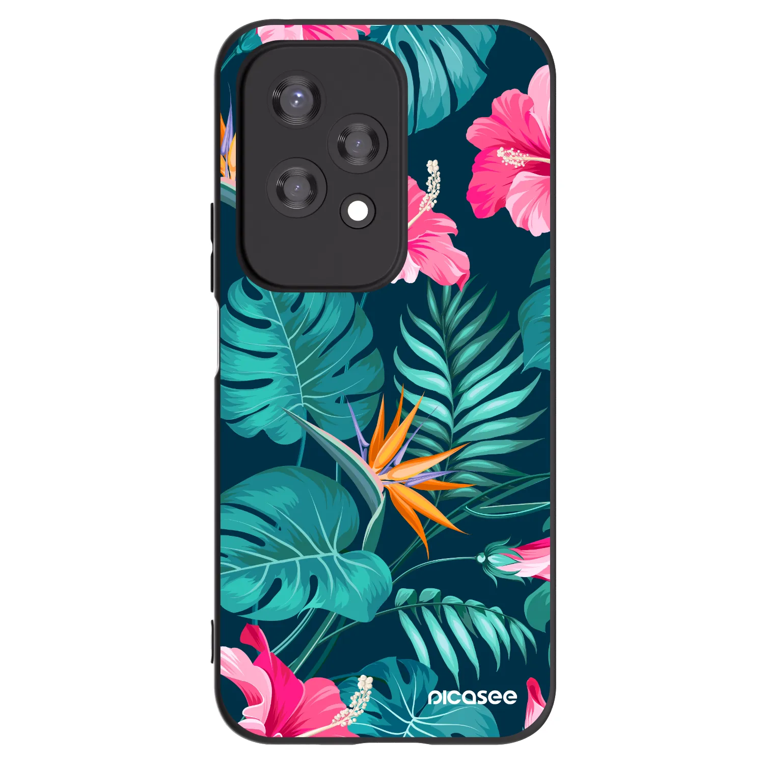 Picasee silikonowe czarne etui na Honor 200 Lite - Pink Monstera