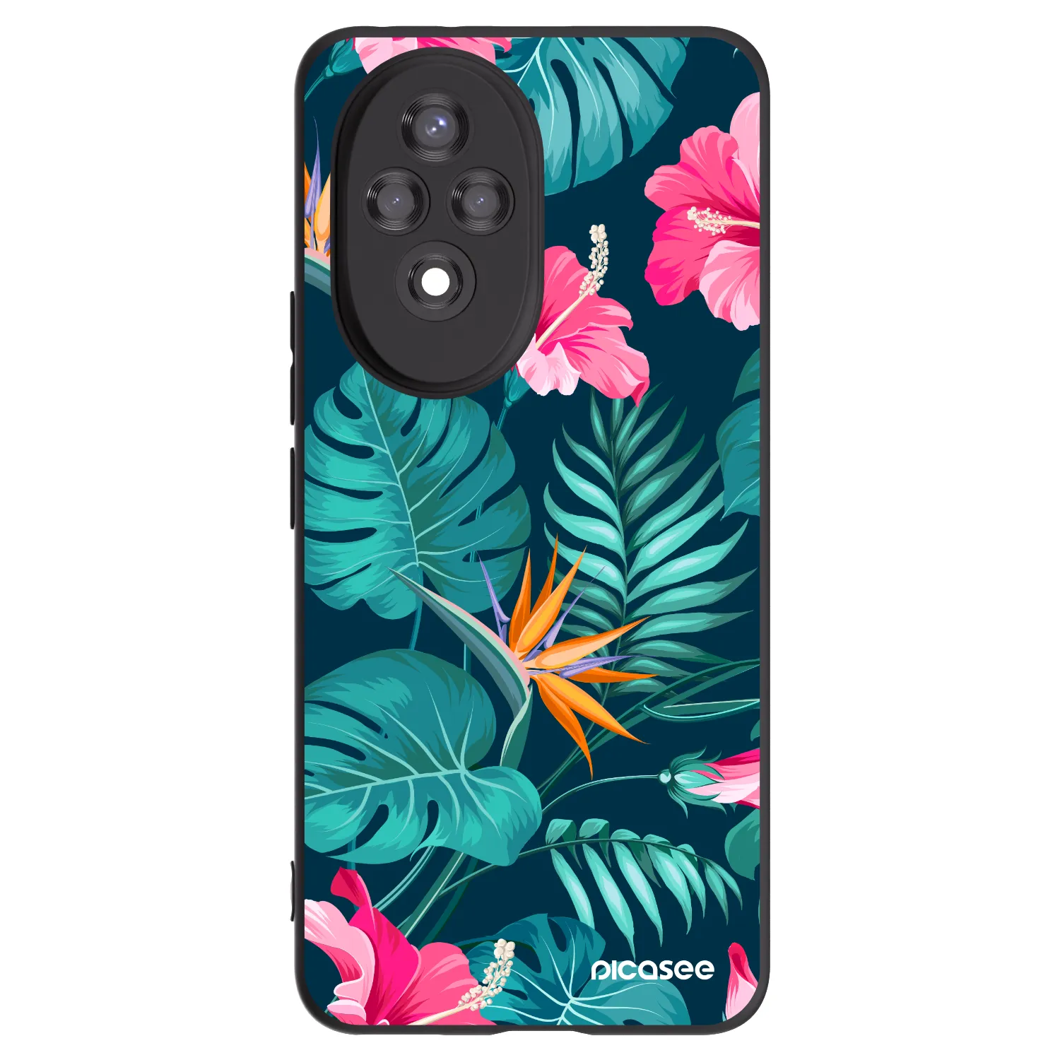 Picasee silikonowe czarne etui na Honor 200 5G - Pink Monstera