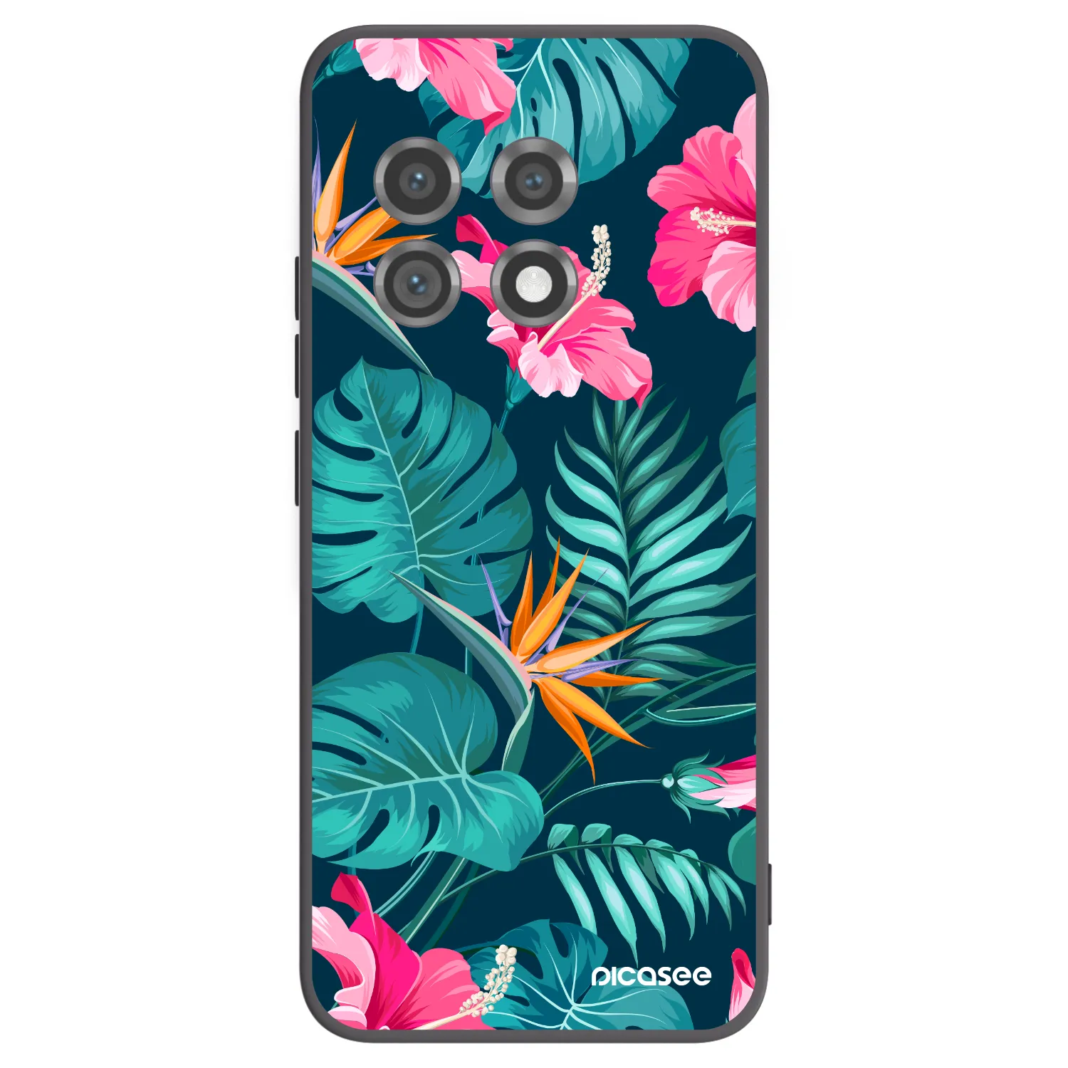 Picasee silikonowe czarne etui na OnePlus 11 5G - Pink Monstera