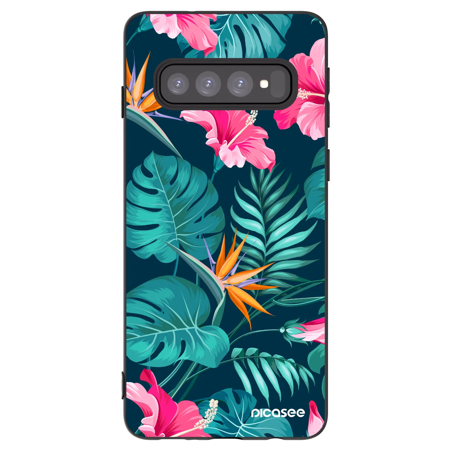 Picasee silikonowe czarne etui na Samsung Galaxy S10 G973 - Pink Monstera