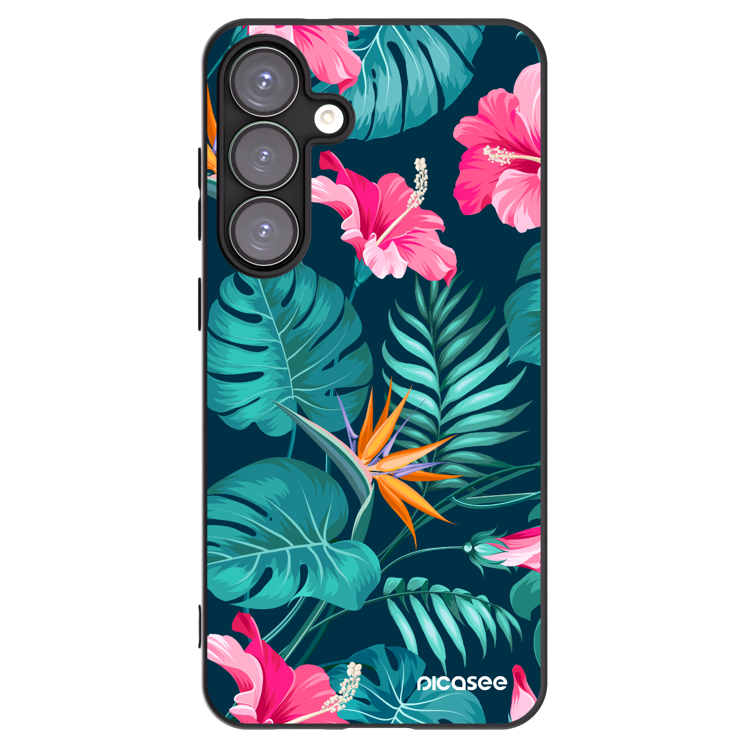 Picasee silikonowe czarne etui na Samsung Galaxy S25+ 5G - Pink Monstera