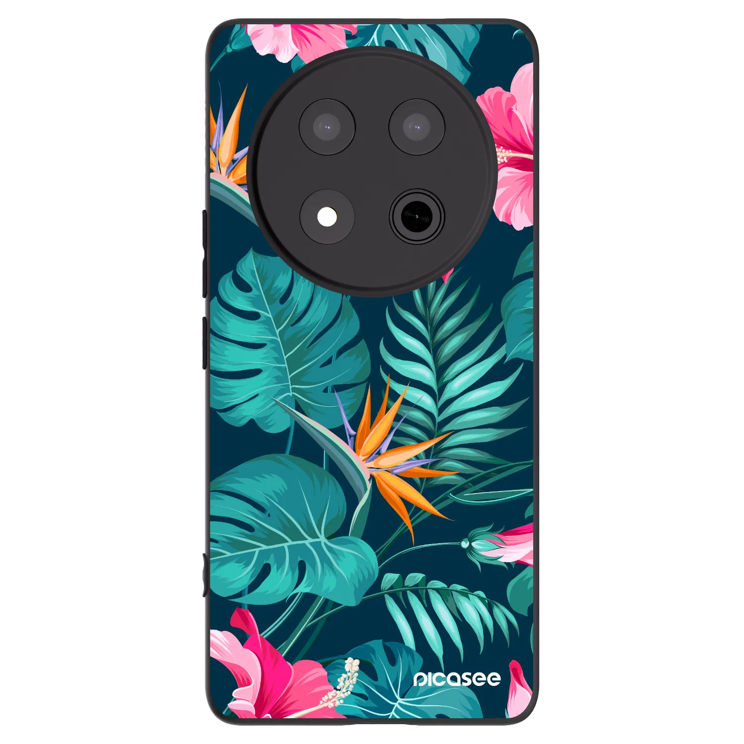 Picasee silikonowe czarne etui na Honor Magic7 Lite 5G - Pink Monstera