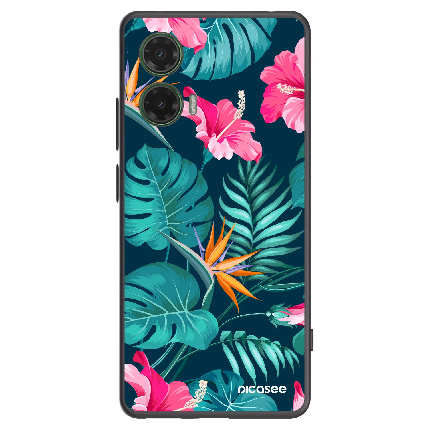 Picasee silikonowe czarne etui na Motorola Moto G35 5G - Pink Monstera