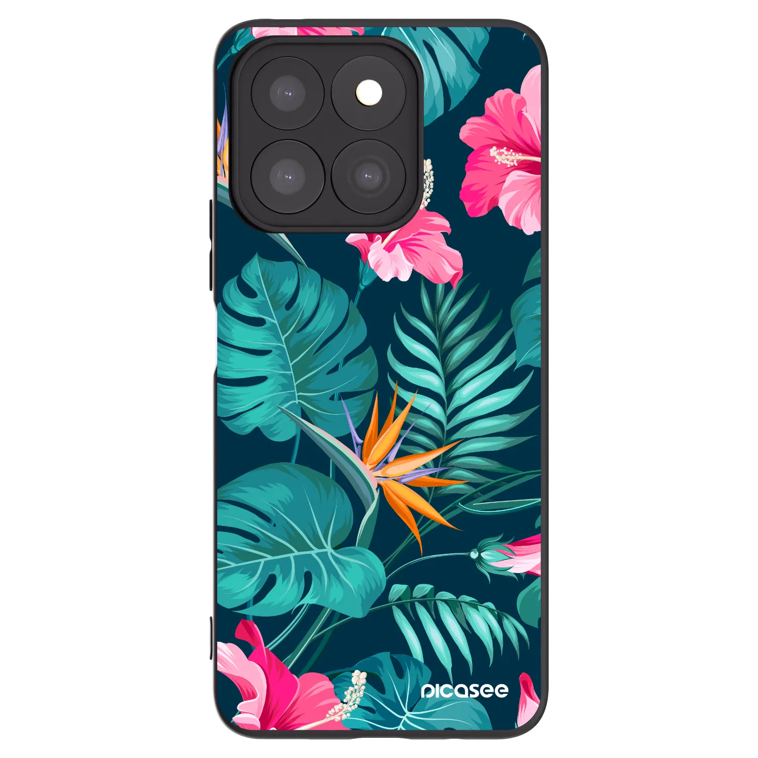 Picasee silikonowe czarne etui na Honor X8c - Pink Monstera