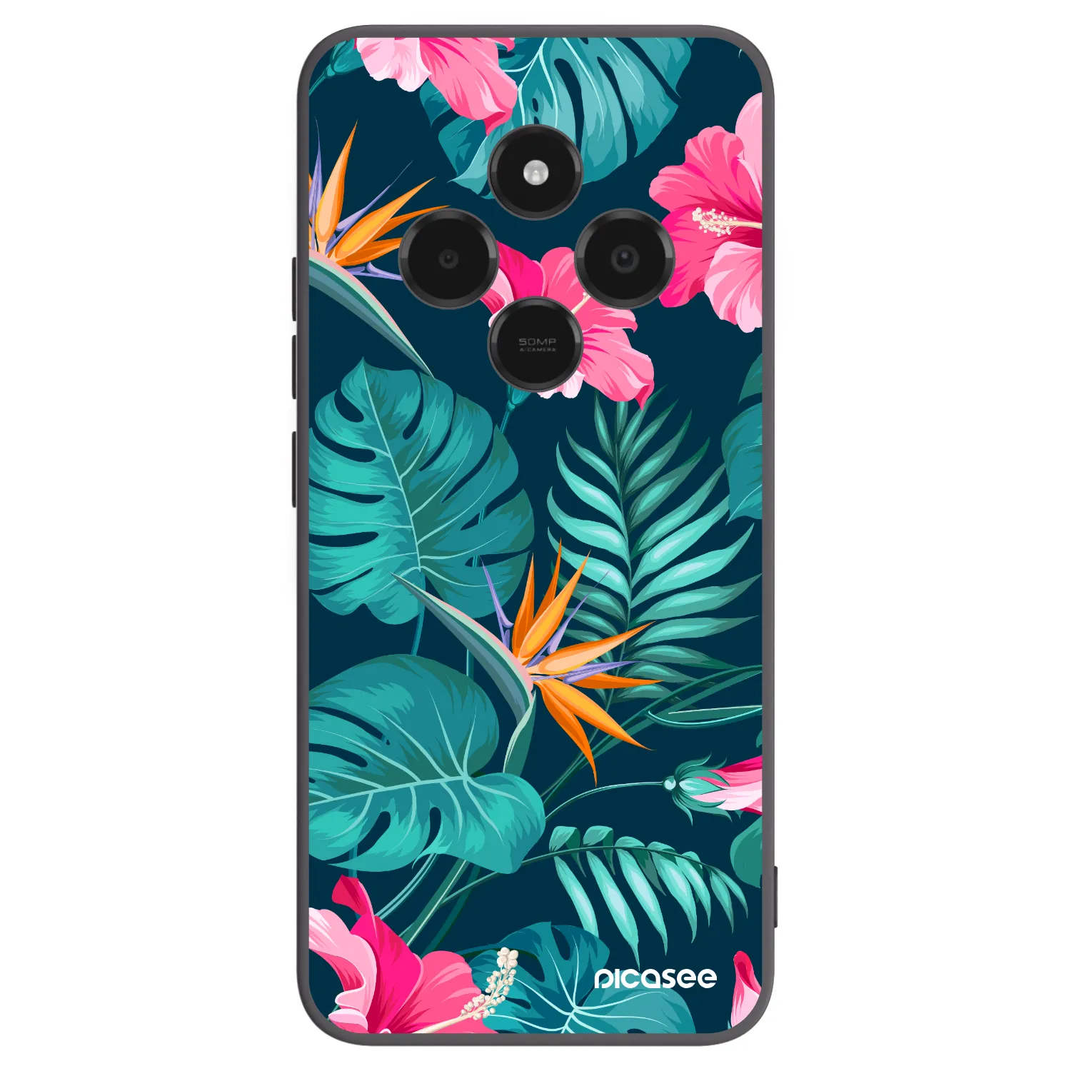 Picasee silikonowe czarne etui na Xiaomi Poco C75 - Pink Monstera