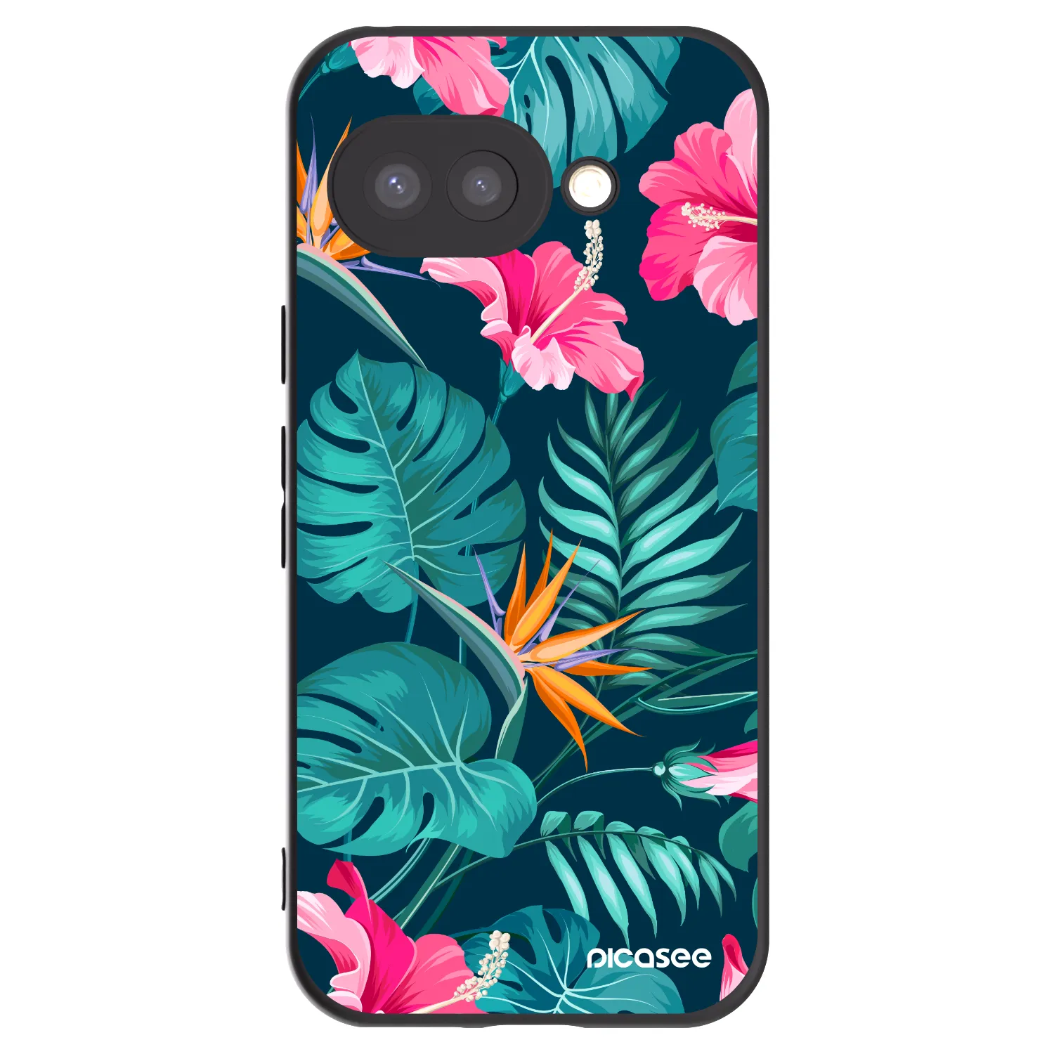 Picasee silikonowe czarne etui na Google Pixel 9a - Pink Monstera