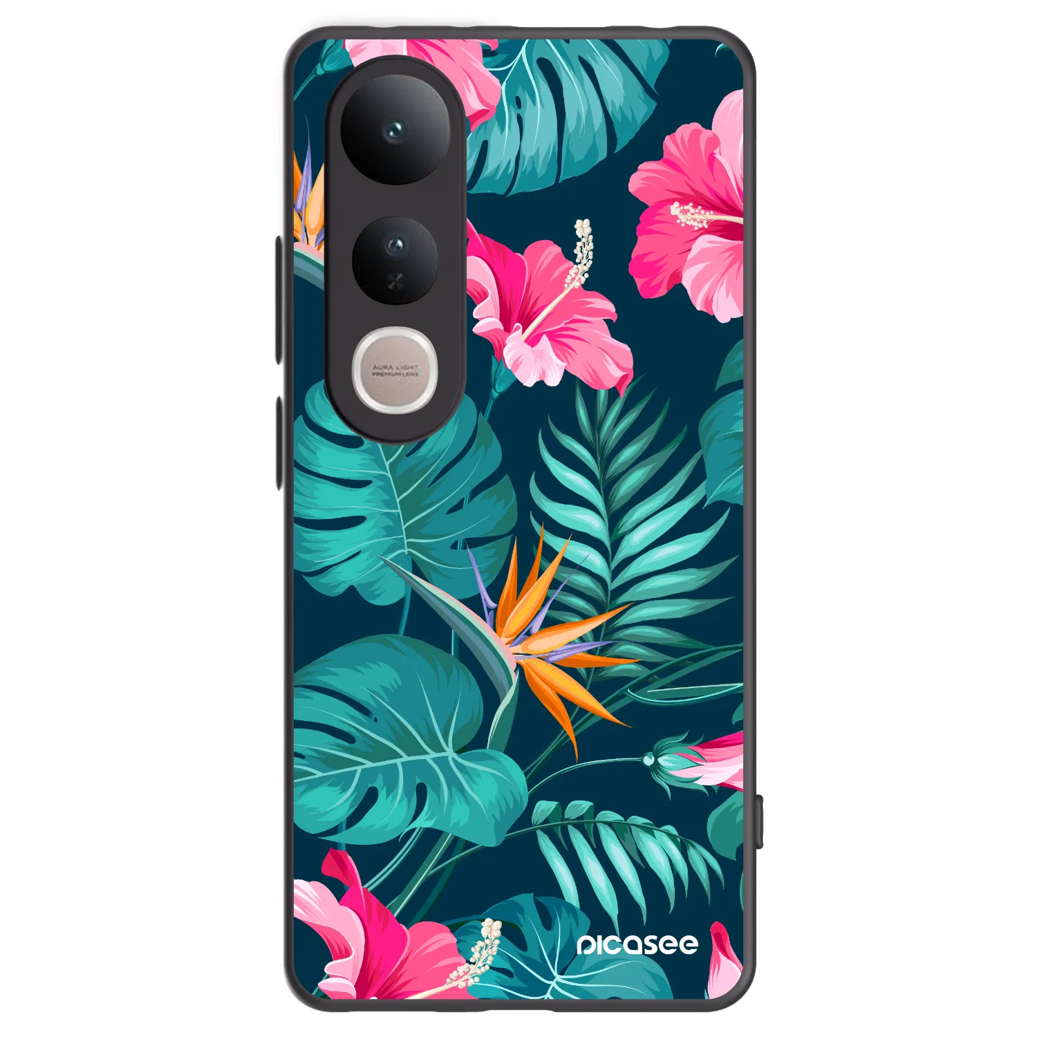 Picasee silikonowe czarne etui na Vivo V50 Lite 5G - Pink Monstera