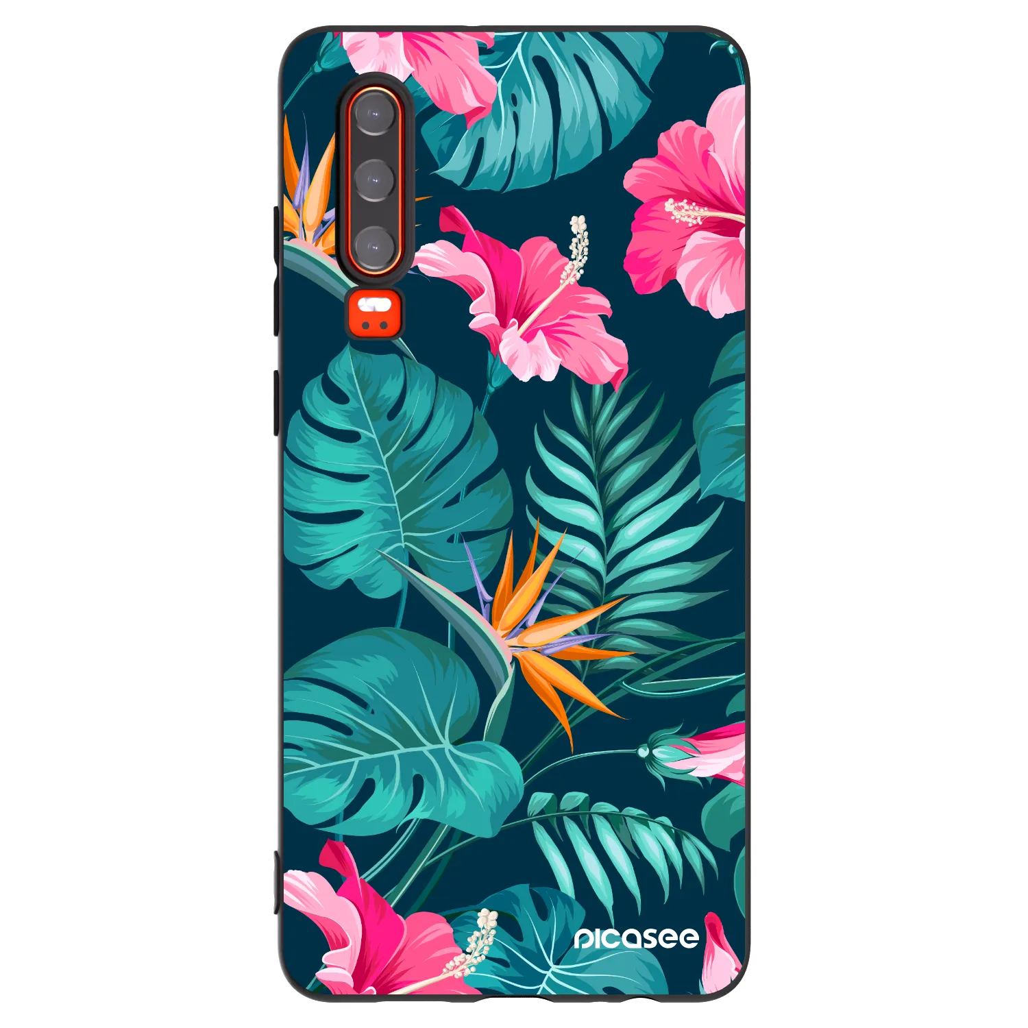 Picasee silikonowe czarne etui na Huawei P30 - Pink Monstera