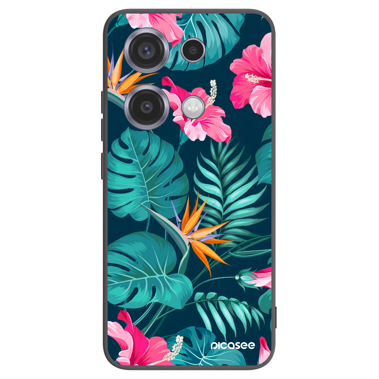 Picasee silikonowe czarne etui na Xiaomi Redmi Note 14S - Pink Monstera