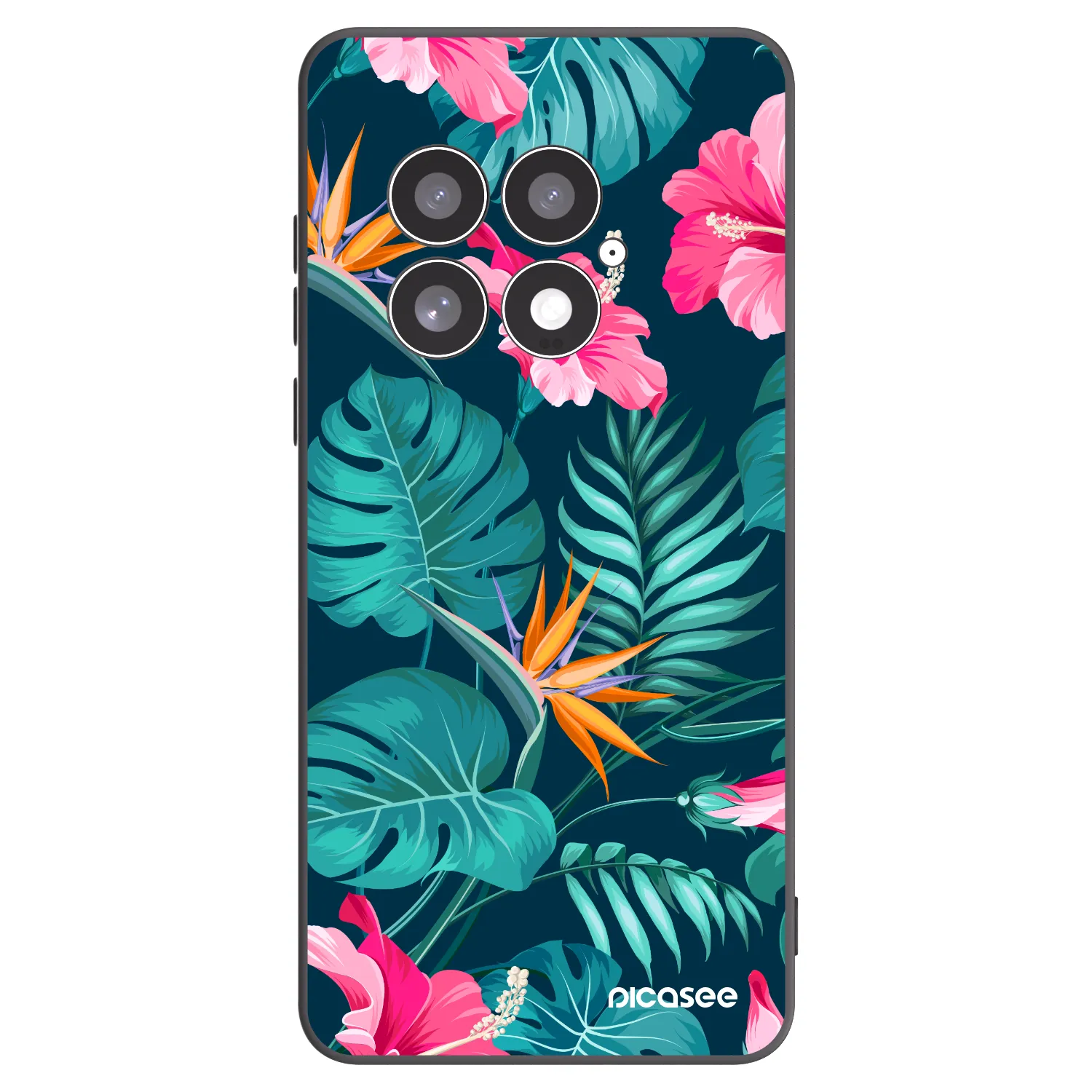 Picasee silikonowe czarne etui na OnePlus 13 5G - Pink Monstera
