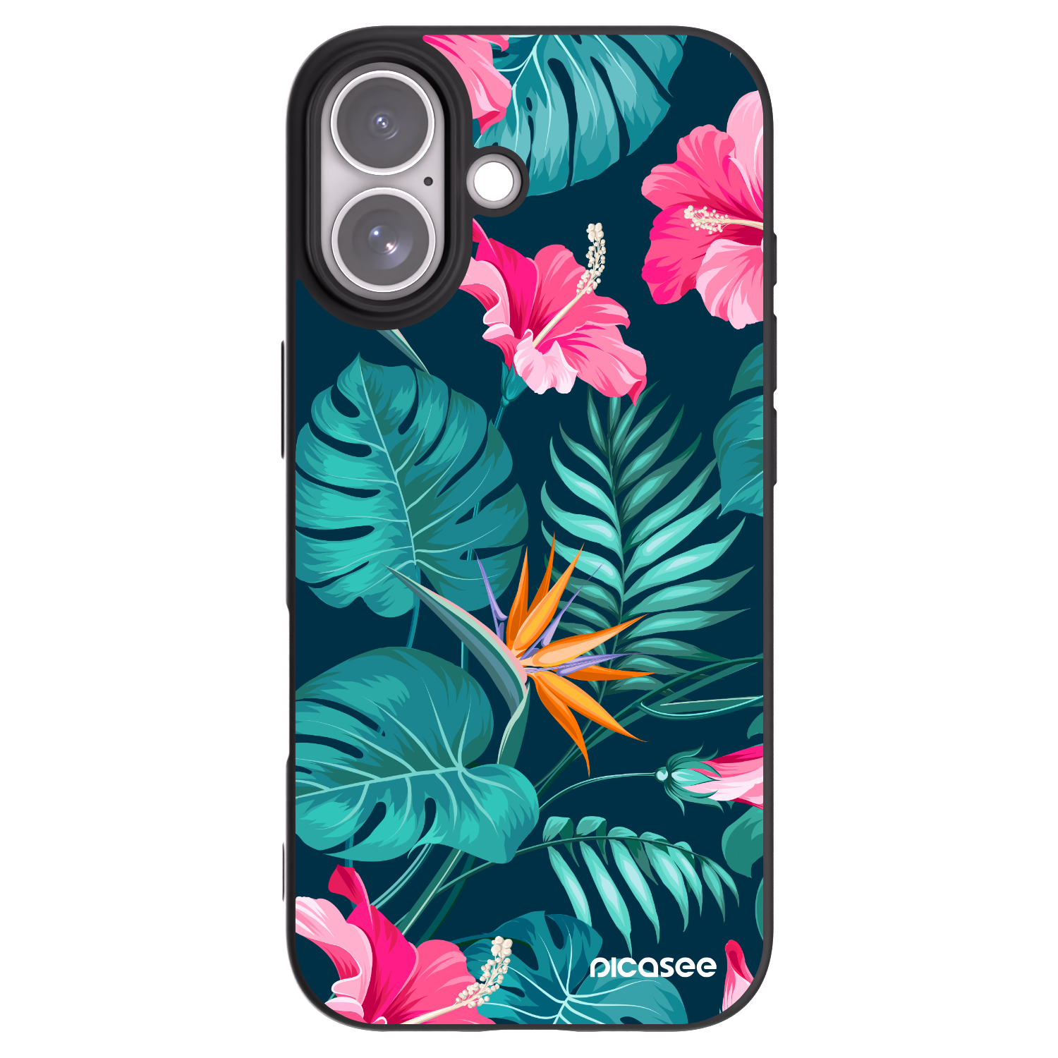 Picasee silikonowe czarne etui na Apple iPhone 17 - Pink Monstera