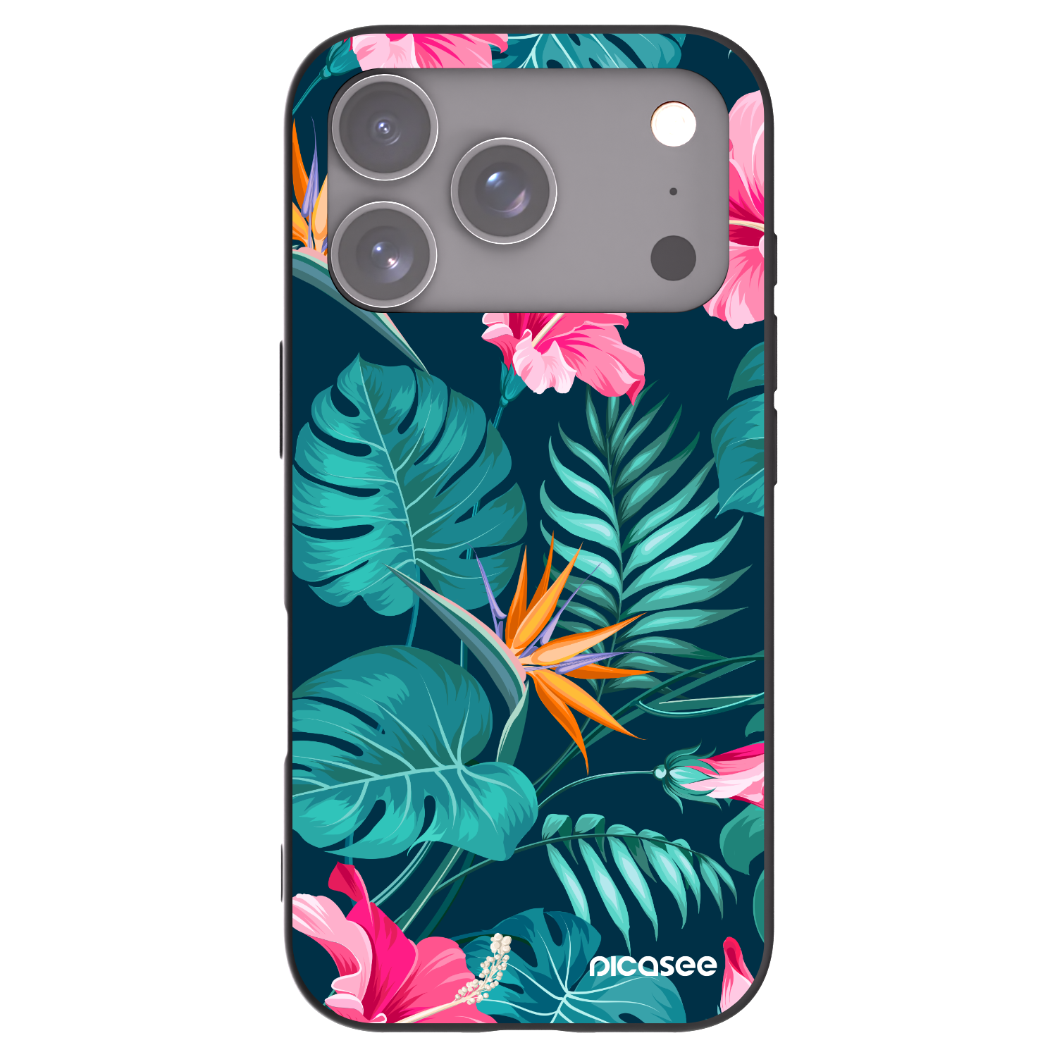 Picasee silikonowe czarne etui na Apple iPhone 17 Pro - Pink Monstera