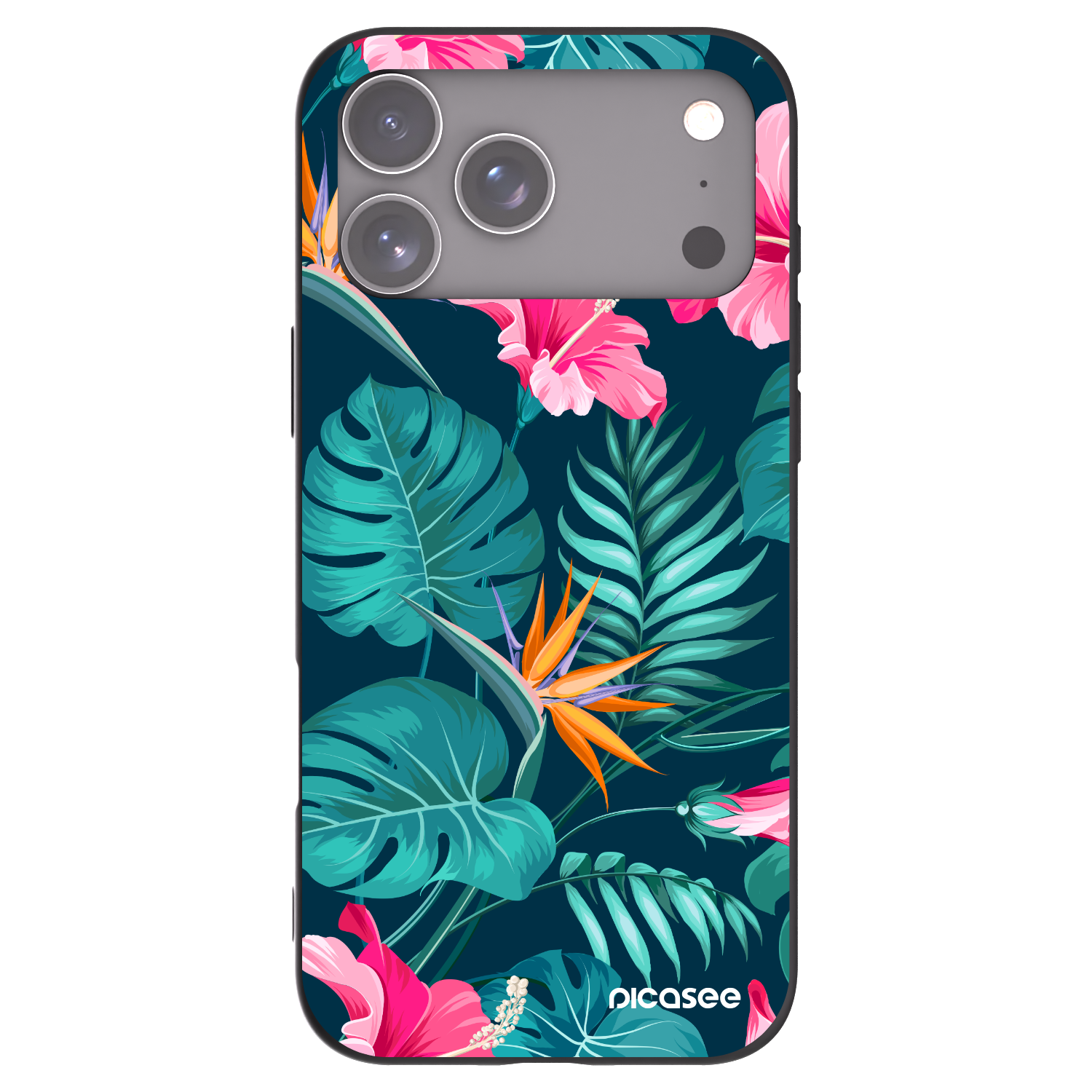 Picasee silikonowe czarne etui na Apple iPhone 17 Pro Max - Pink Monstera