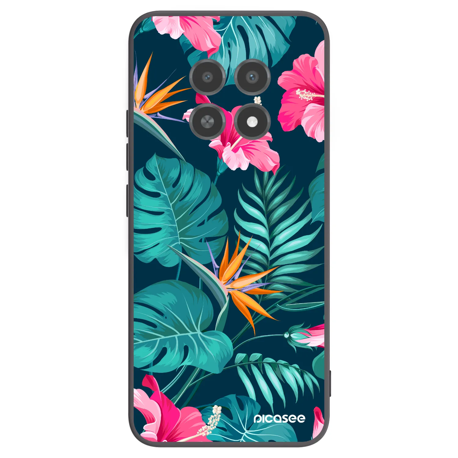 Picasee silikonowe czarne etui na Realme 12X - Pink Monstera
