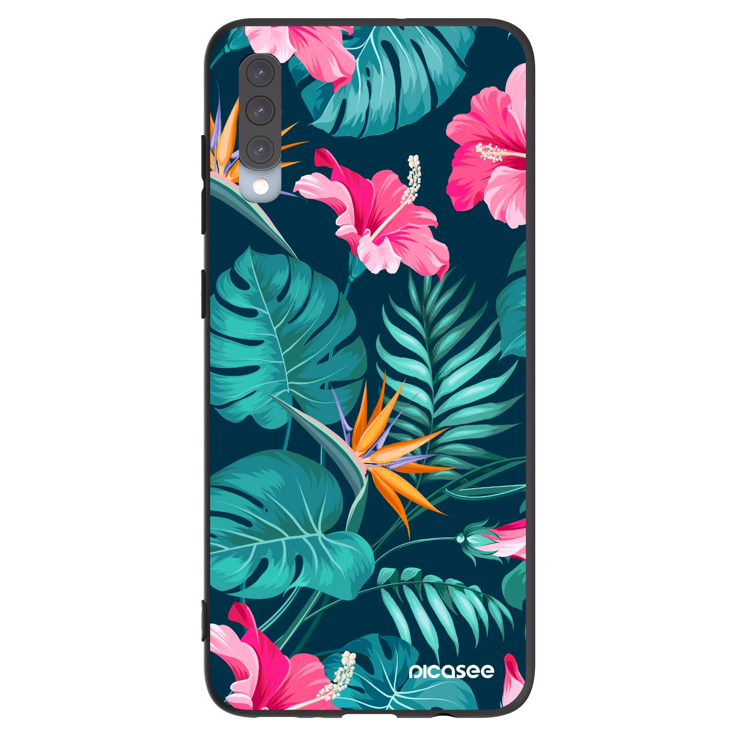 Picasee silikonowe czarne etui na Samsung Galaxy A70 A705F - Pink Monstera