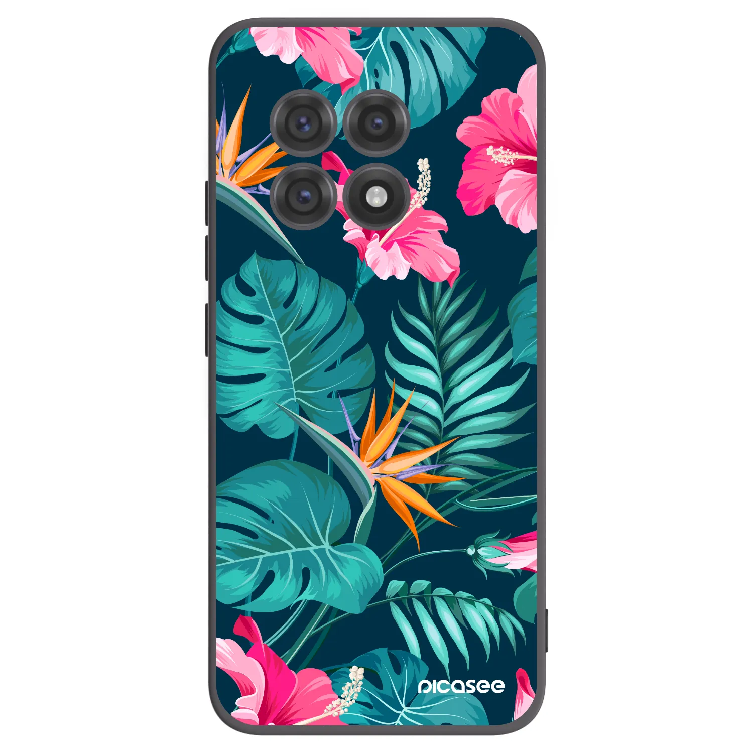 Picasee silikonowe czarne etui na OnePlus 13R 5G - Pink Monstera