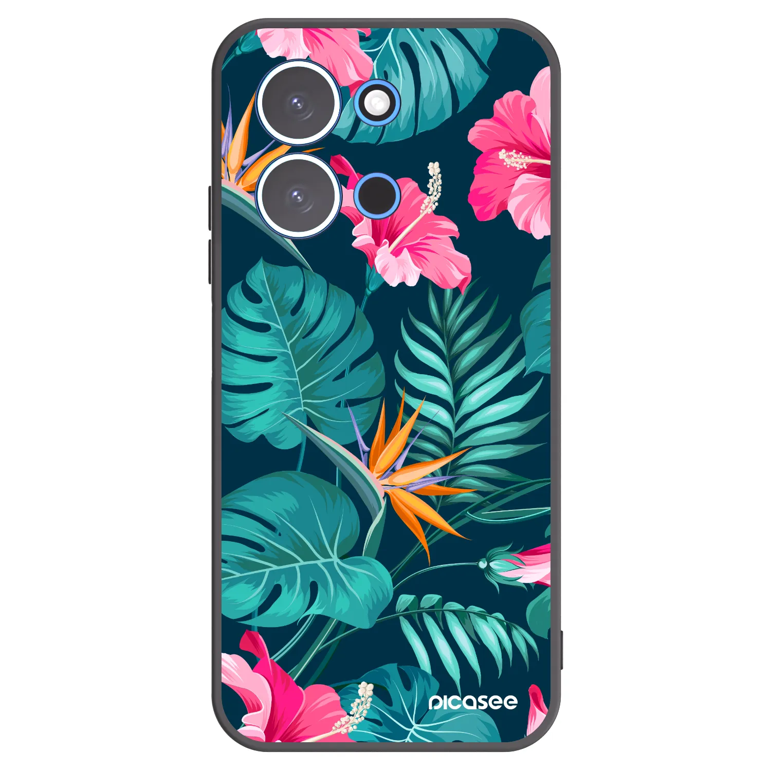 Picasee silikonowe czarne etui na Xiaomi Redmi 15C 4G - Pink Monstera