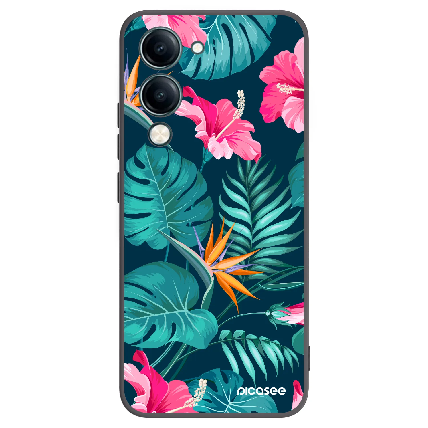 Picasee silikonowe czarne etui na Vivo Y29s 5G - Pink Monstera