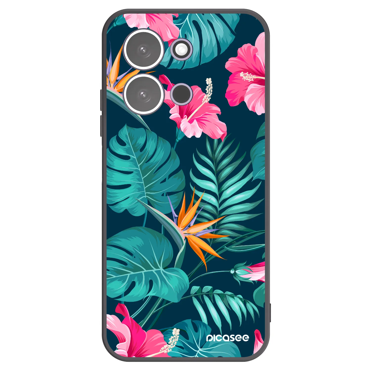 Picasee silikonowe czarne etui na Xiaomi Redmi 15C 5G - Pink Monstera