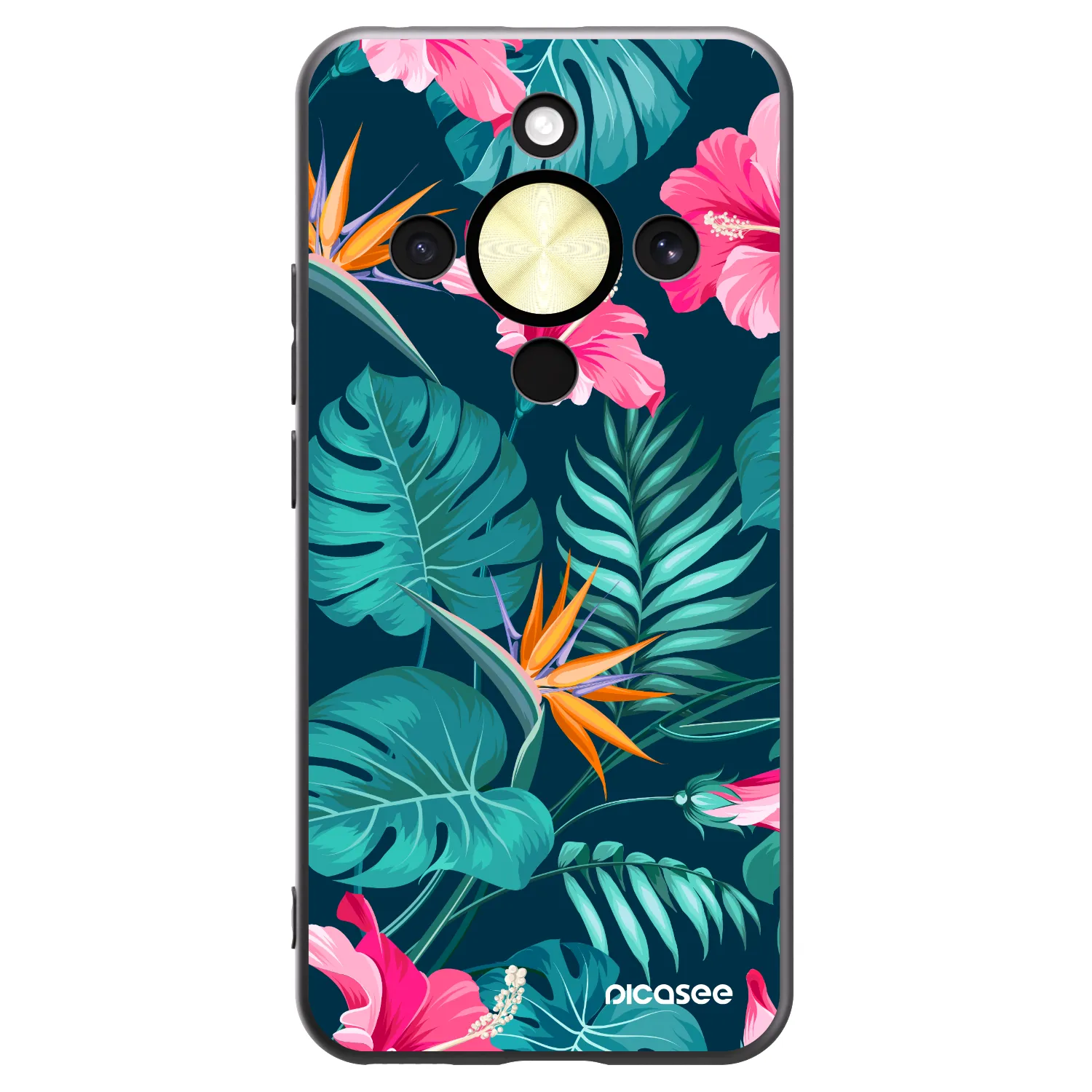 Picasee silikonowe czarne etui na Honor Magic8 Lite 5G - Pink Monstera