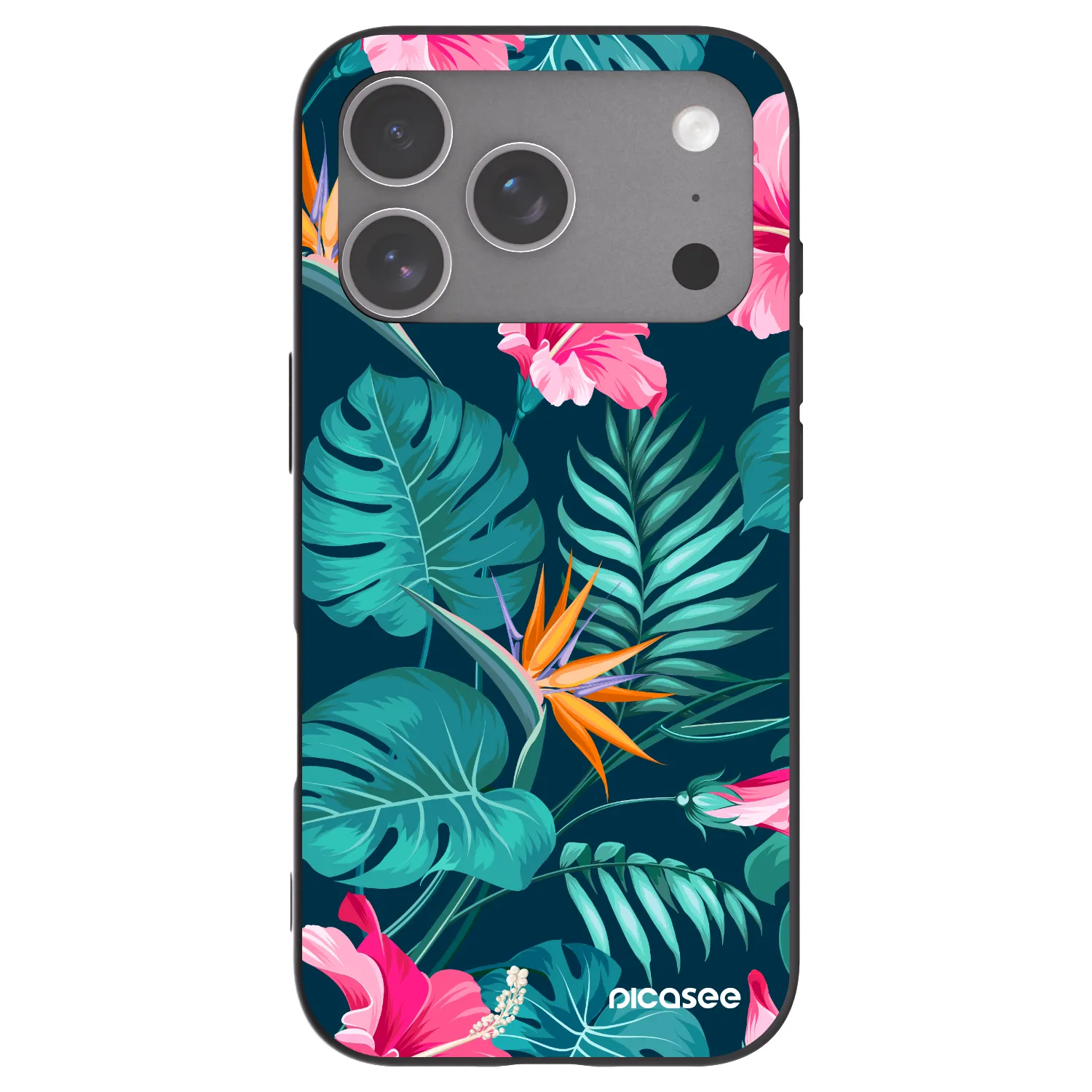 Picasee silikonowe czarne etui na Apple iPhone 18 Pro - Pink Monstera