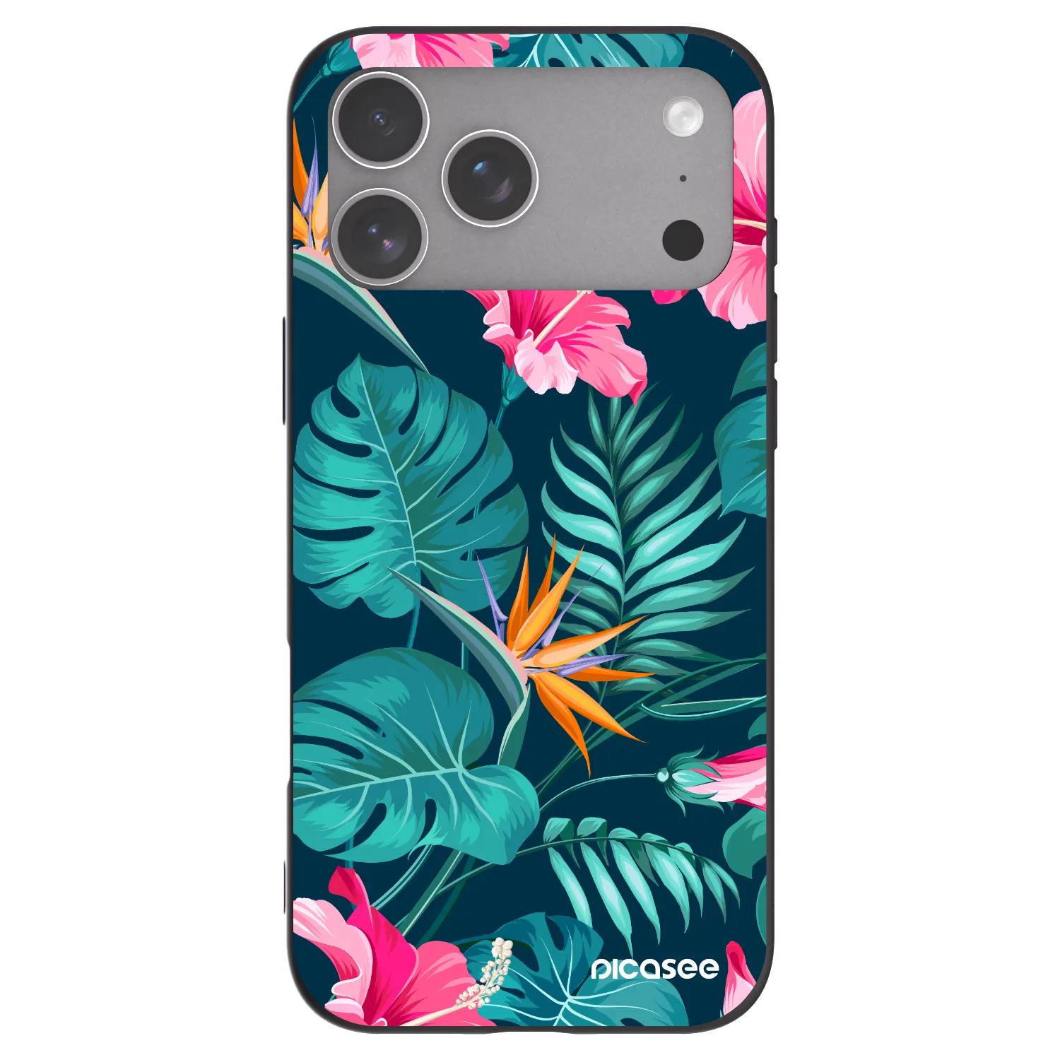 Picasee silikonowe czarne etui na Apple iPhone 18 Pro Max - Pink Monstera
