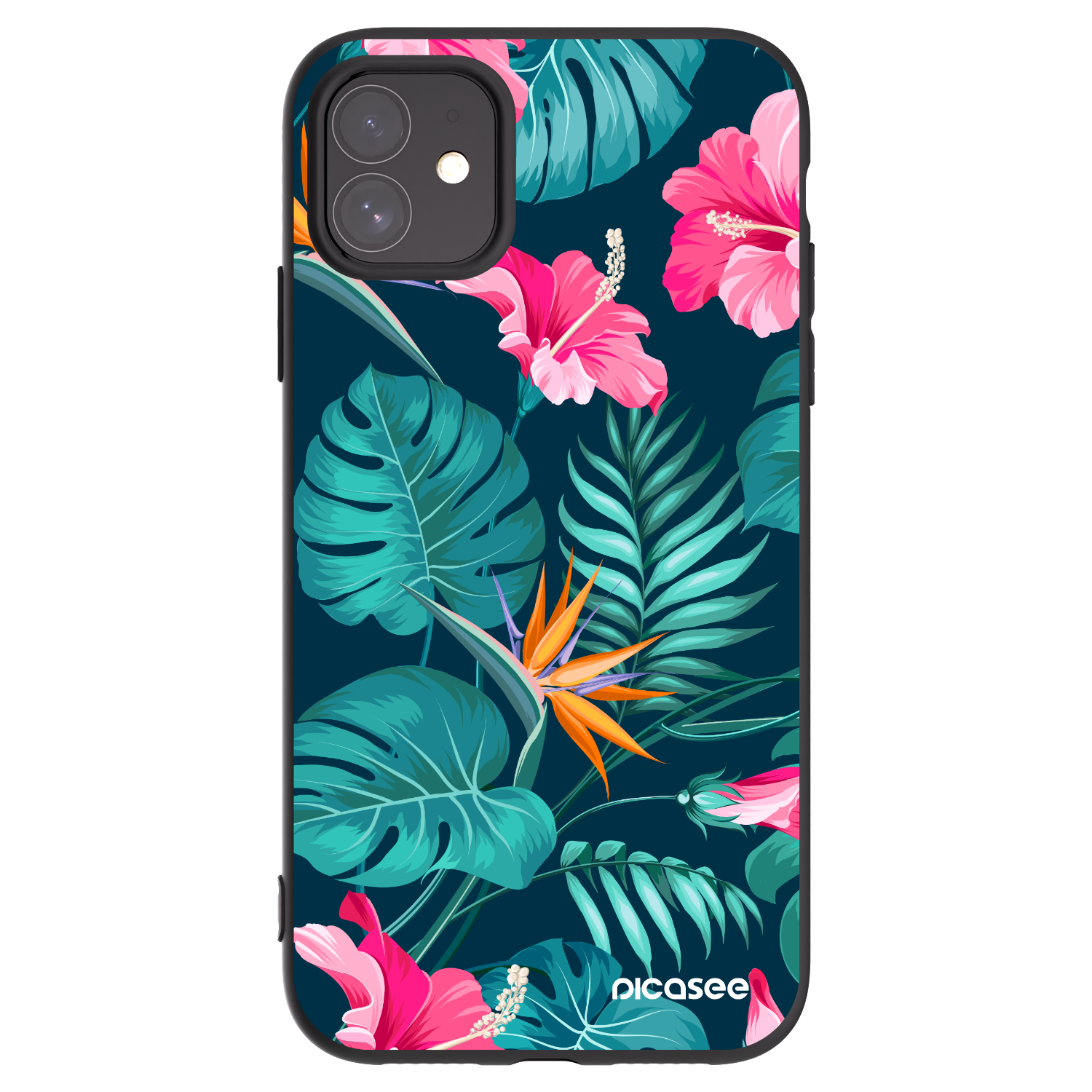 Picasee silikonowe czarne etui na Apple iPhone 11 - Pink Monstera