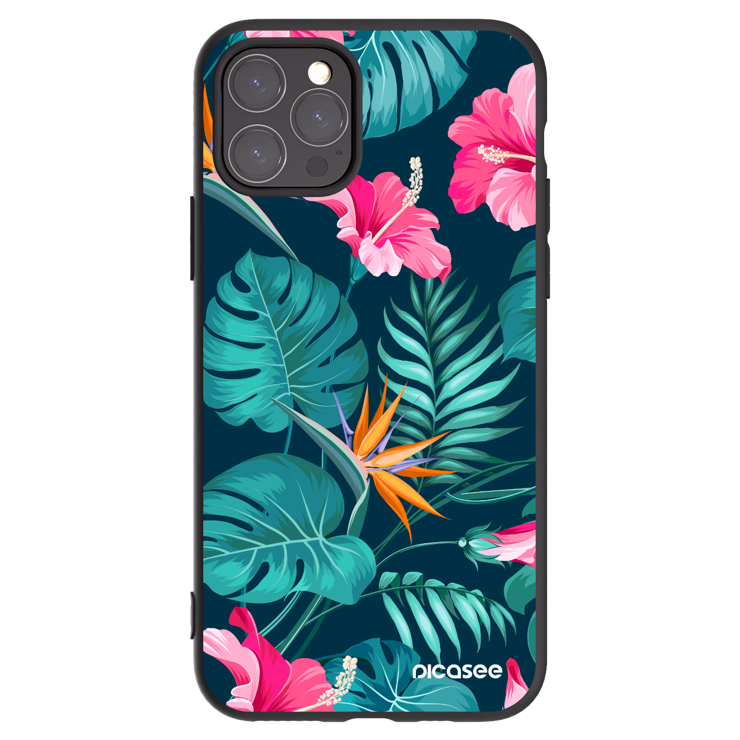 Picasee silikonowe czarne etui na Apple iPhone 11 Pro - Pink Monstera