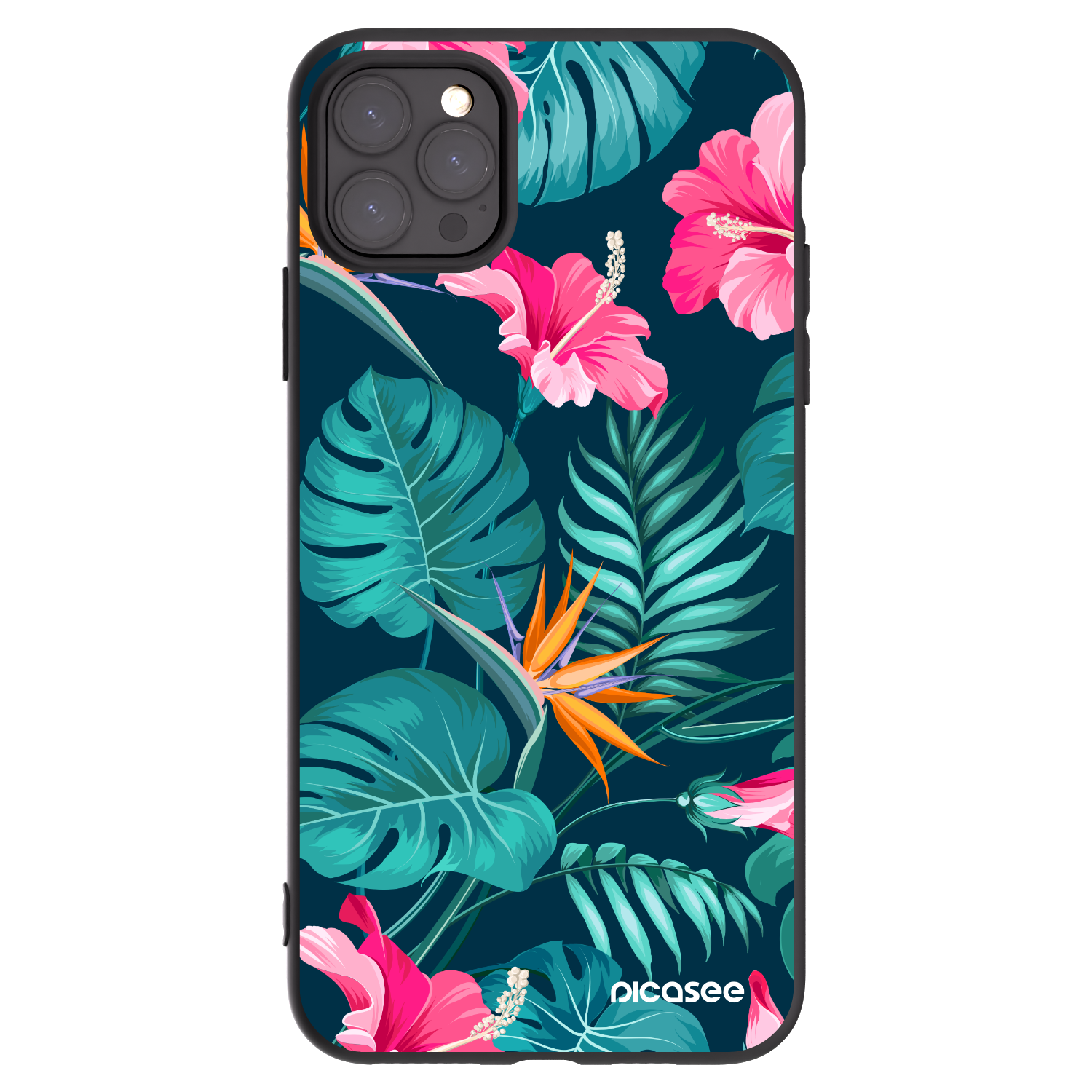 Picasee silikonowe czarne etui na Apple iPhone 11 Pro Max - Pink Monstera