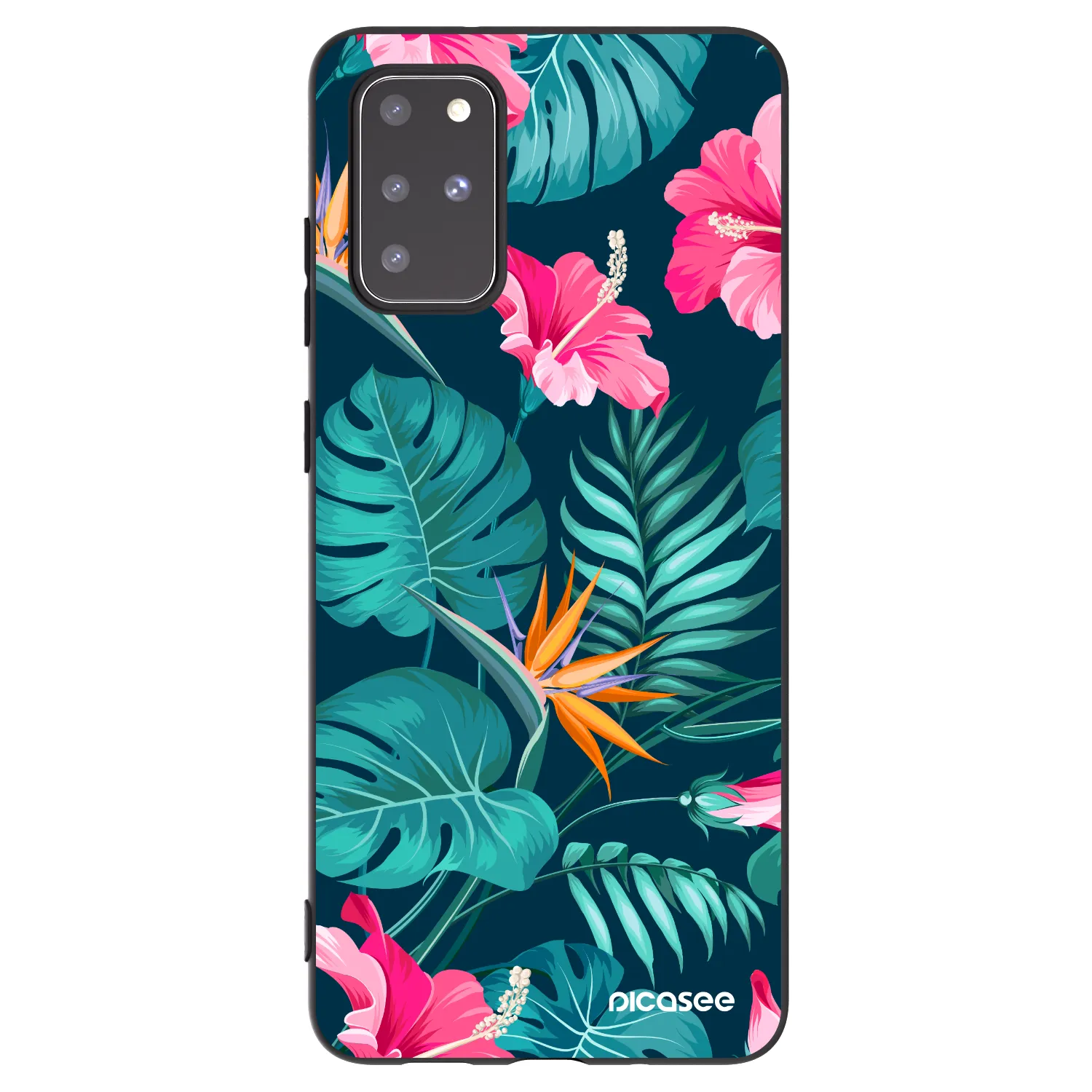 Picasee silikonowe czarne etui na Samsung Galaxy S20+ G985F - Pink Monstera