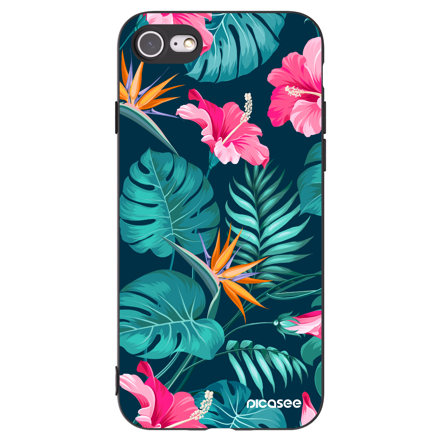 Picasee silikonowe czarne etui na Apple iPhone SE 2020 - Pink Monstera
