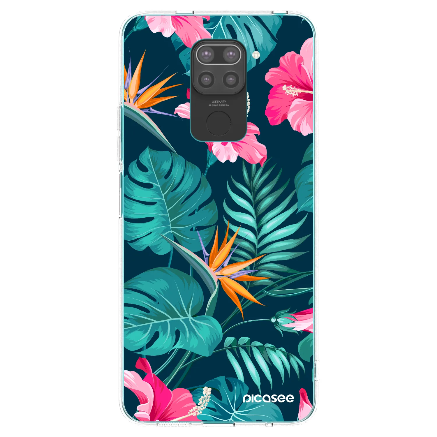 Picasee silikonowe czarne etui na Xiaomi Redmi Note 9 - Pink Monstera