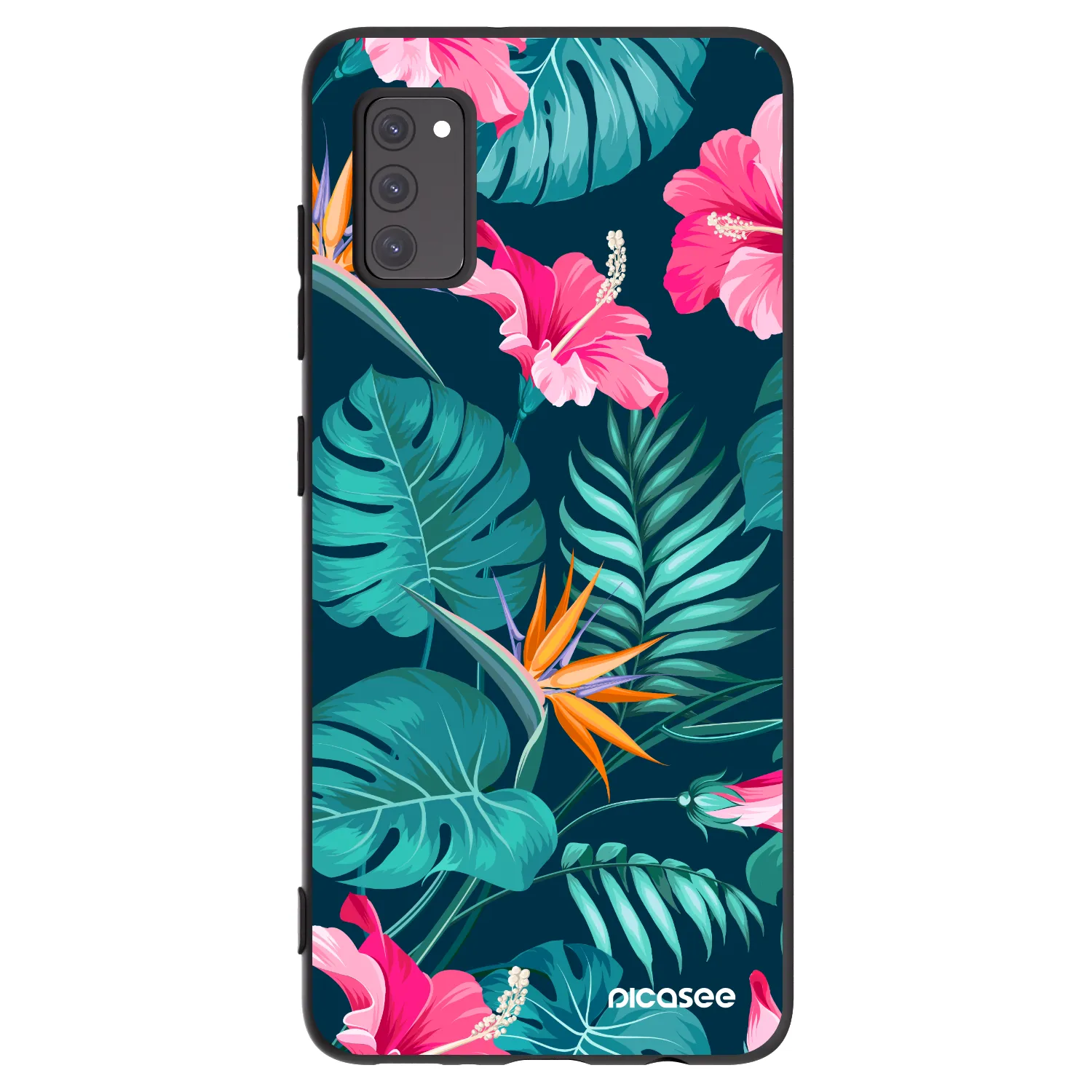 Picasee silikonowe czarne etui na Samsung Galaxy A41 A415F - Pink Monstera