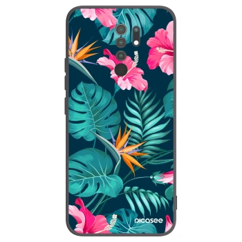 Picasee silikonowe czarne etui na Xiaomi Redmi 9 - Pink Monstera
