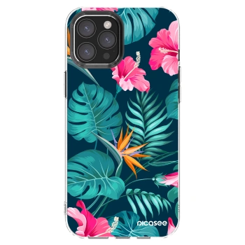 Picasee silikonowe przeźroczyste etui na Apple iPhone 12 Pro Max - Pink Monstera