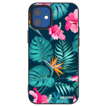 Picasee silikonowe czarne etui na Apple iPhone 12 mini - Pink Monstera