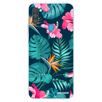 Picasee silikonowe przeźroczyste etui na Samsung Galaxy M11 - Pink Monstera