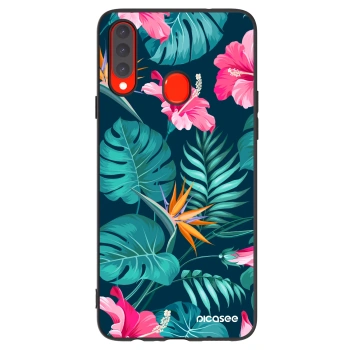 Picasee silikonowe czarne etui na Samsung Galaxy A20s - Pink Monstera