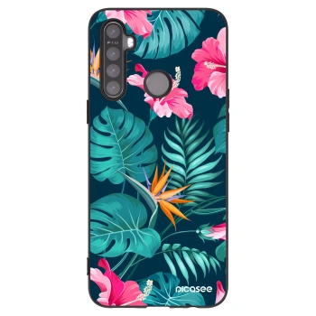 Picasee silikonowe czarne etui na Realme 5 - Pink Monstera