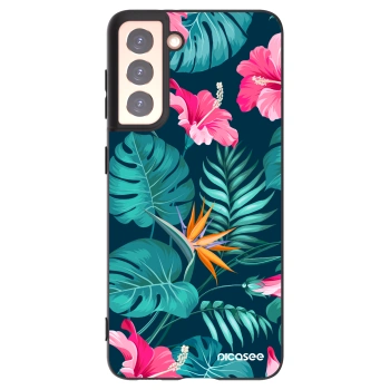 Picasee silikonowe czarne etui na Samsung Galaxy S21 5G G991B - Pink Monstera