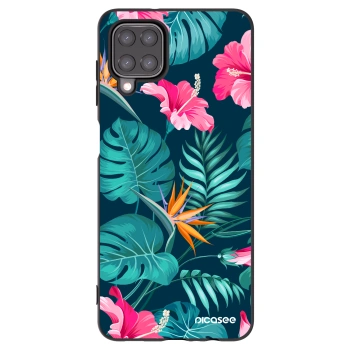 Picasee silikonowe czarne etui na Samsung Galaxy A12 A125F - Pink Monstera