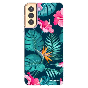 Picasee silikonowe przeźroczyste etui na Samsung Galaxy S21+ 5G G996F - Pink Monstera