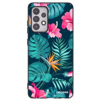 Picasee silikonowe czarne etui na Samsung Galaxy A52 5G A525F - Pink Monstera