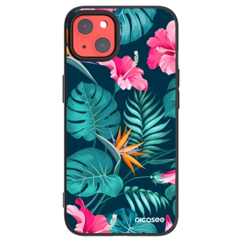 Picasee silikonowe czarne etui na Apple iPhone 13 - Pink Monstera